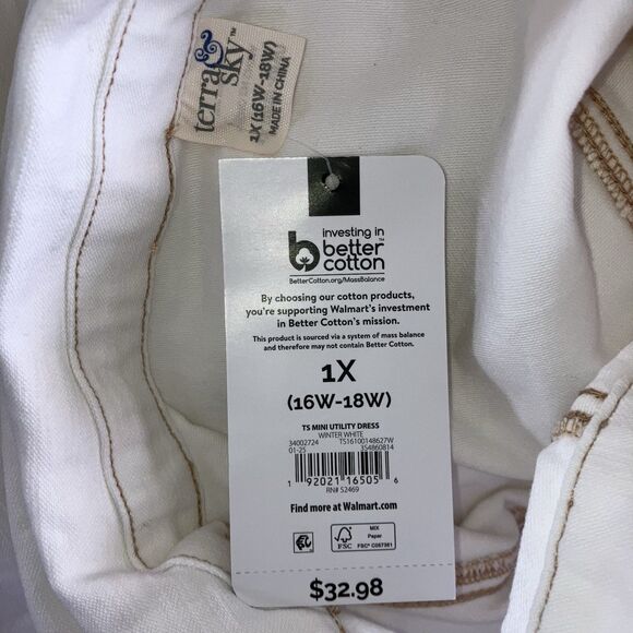 TERRA & SKY 1X White 98% Cotton Denim Utility Jeans Overalls Jumper Dress Plus - Picture 3 of 3